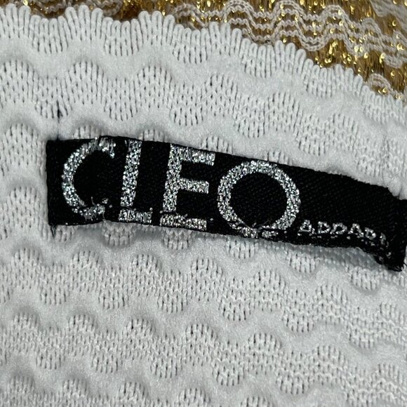 CLEO Medium Gold‎ and White Striped Skirt Party Knit Metallic - Picture 5 of 5
